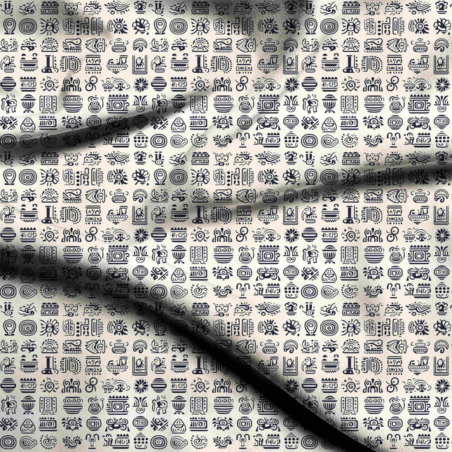 ivory cream ethnic digital print fabric texture — medium scale closeup