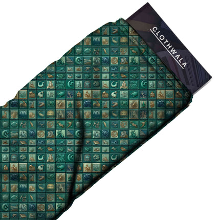 teal green ethnic print fabric draped — palazzo suit styling