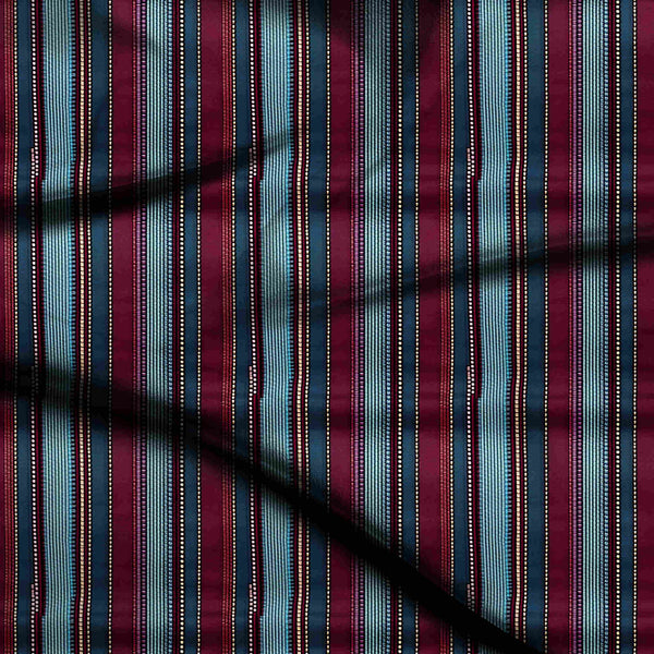 Burgundy Woven-texture Ikat Style Vertical Stripe Print Fabric