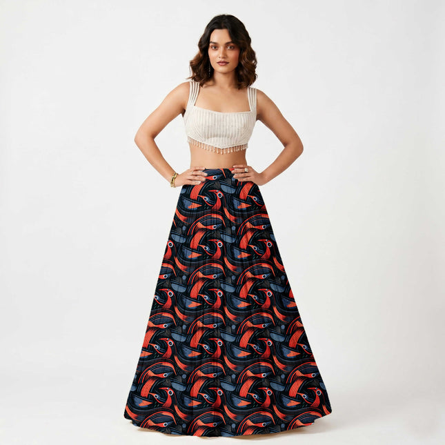 Black Abstract Digital Print Fabric for Co-ord | Regal Festive Wear - Image 2