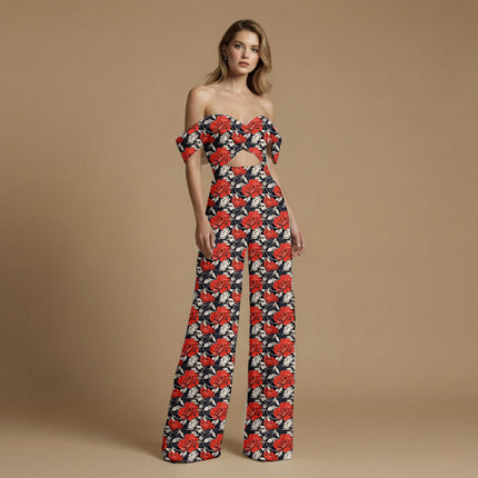 crimson red floral all-over print pattern — large scale repeat layout