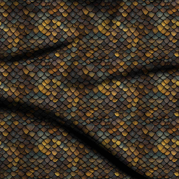 Burnt Sienna Textured Overlapping Metallic Reptile Scales Print Fabric