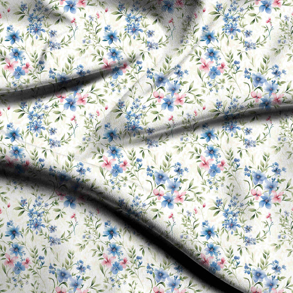 Cornflower Blue Scattered Watercolor Wildflowers Print Fabric
