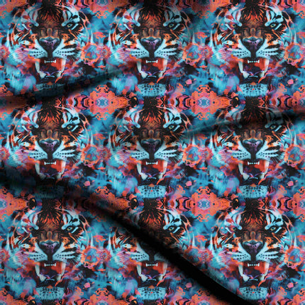 cobalt blue animal digital print fabric texture — large scale closeup