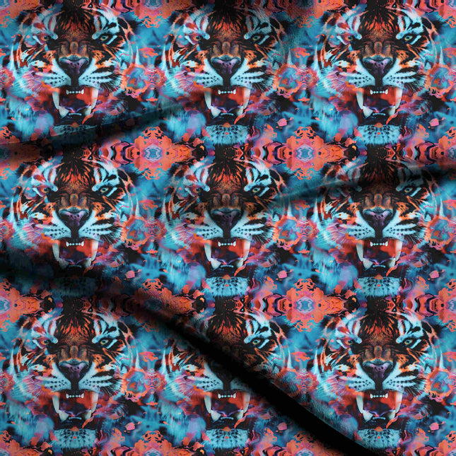 cobalt blue animal digital print fabric texture — large scale closeup