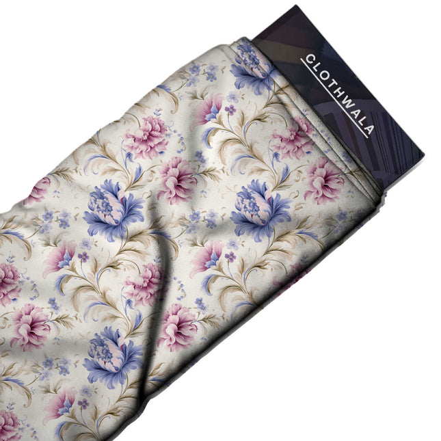 ivory cream floral print fabric draped — kaftan styling
