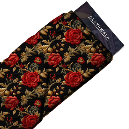 crimson red floral all-over print pattern — large scale repeat layout