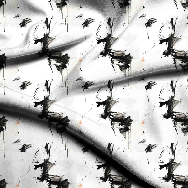 Snow White Abstract Expressive Faces Print Fabric