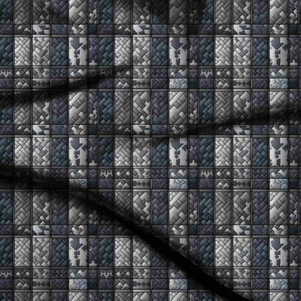 slate grey geometric all-over print pattern — medium scale repeat layout