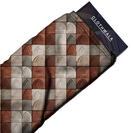 burnt sienna geometric fabric detail — embossed finish digital print closeup