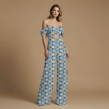 cobalt blue floral print fabric draped — kurti styling
