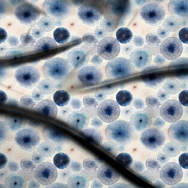 cobalt blue floral digital print fabric texture — medium scale closeup