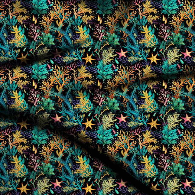 teal green tropical digital print fabric texture — medium scale closeup