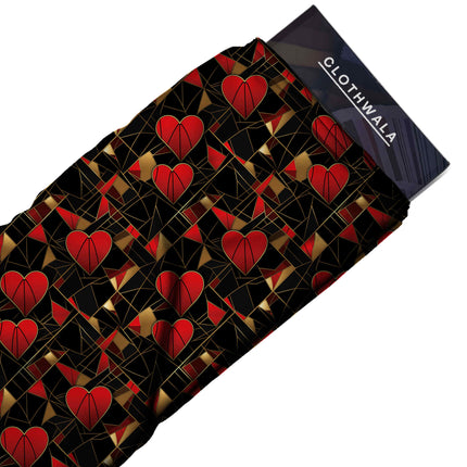 crimson red geometric all-over print pattern — medium scale repeat layout