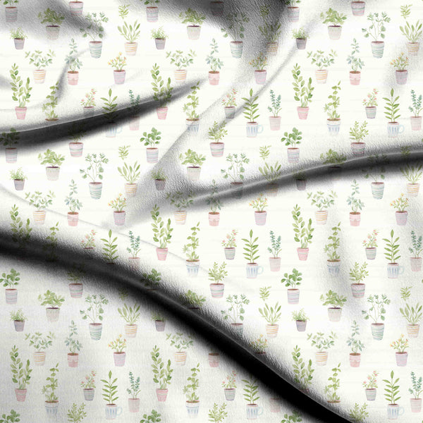 Ivory Cream Scattered Watercolor Illustrations Print Fabric