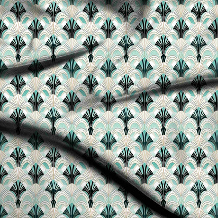 teal geometric digital print fabric texture — medium scale closeup