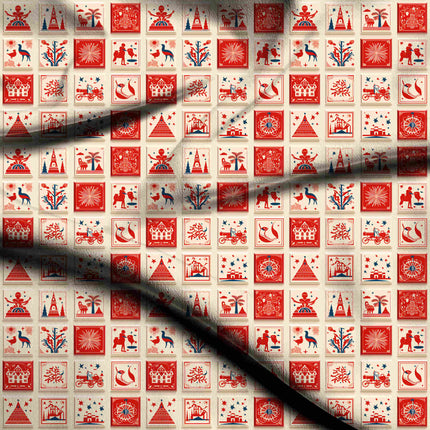 crimson red ethnic digital print fabric texture — medium scale closeup