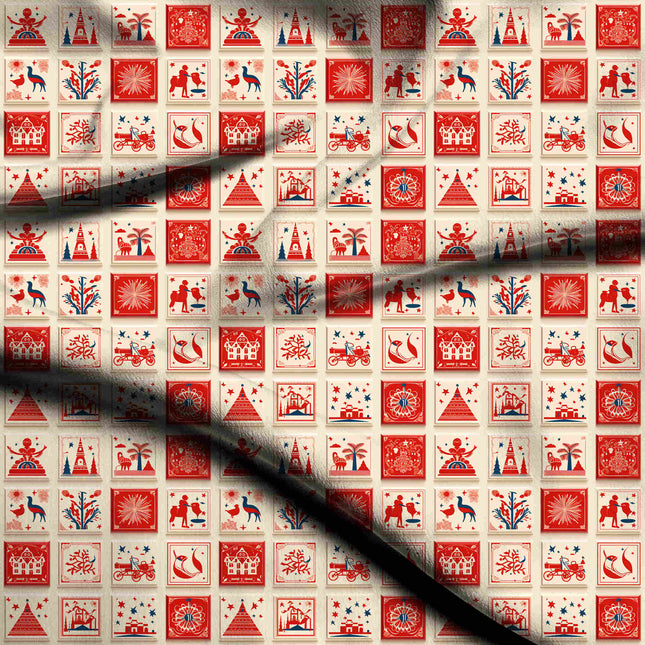 crimson red ethnic digital print fabric texture — medium scale closeup