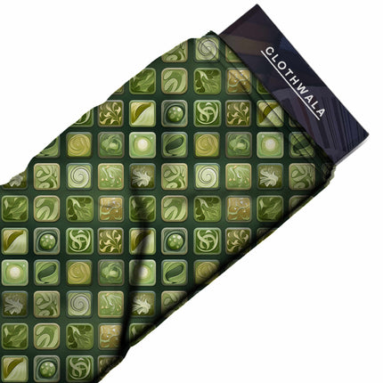 olive green abstract fabric detail — glossy finish digital print closeup