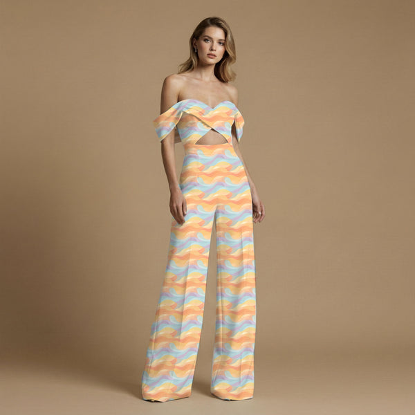 Peach Nectar Layered translucent pastel waves creating Kurta Set Fabric