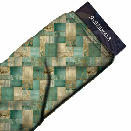 teal green ethnic fabric detail — matte finish digital print closeup