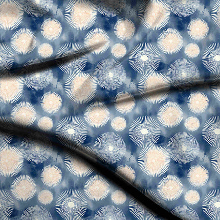 cobalt blue floral digital print fabric texture — medium scale closeup