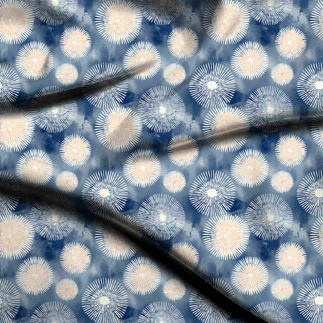 cobalt blue floral digital print fabric texture — medium scale closeup