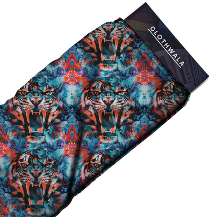 cobalt blue animal fabric detail — matte finish digital print closeup