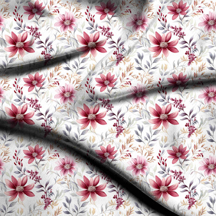cranberry floral digital print fabric texture — medium scale closeup