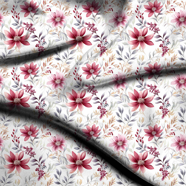 cranberry floral digital print fabric texture — medium scale closeup