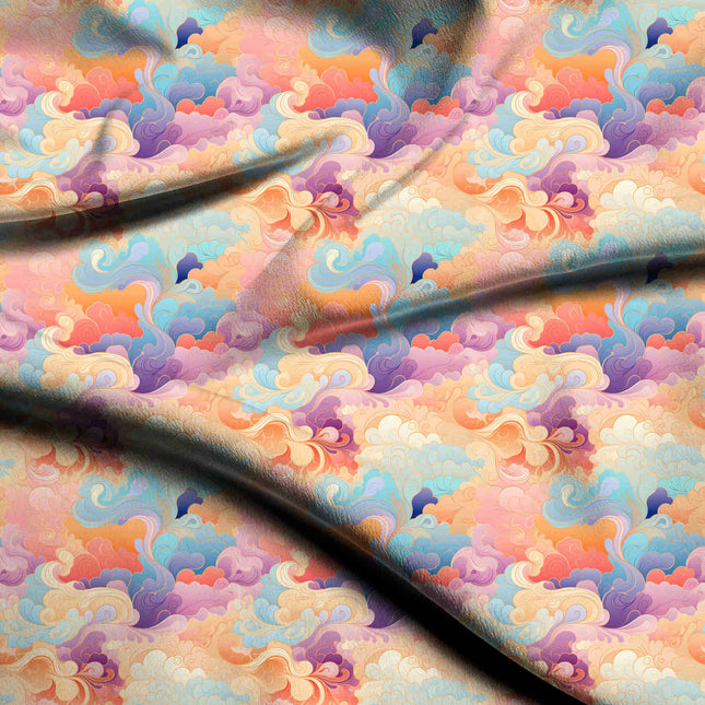 Lavender Mist Abstract Digital Print Fabric | Kaftan Co-Ord Dress | Psychedelic Festival Wear | Crepe Silk Print - 1754