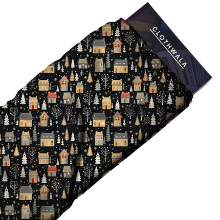 Charcoal Ethnic Digital Print Fabric for Suit | Geometric resort wear - Image 6