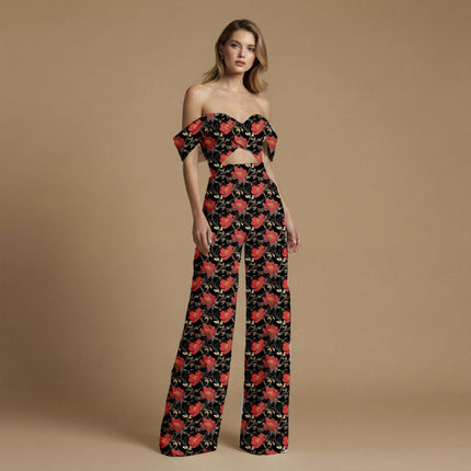 crimson red floral all-over print pattern — large scale repeat layout