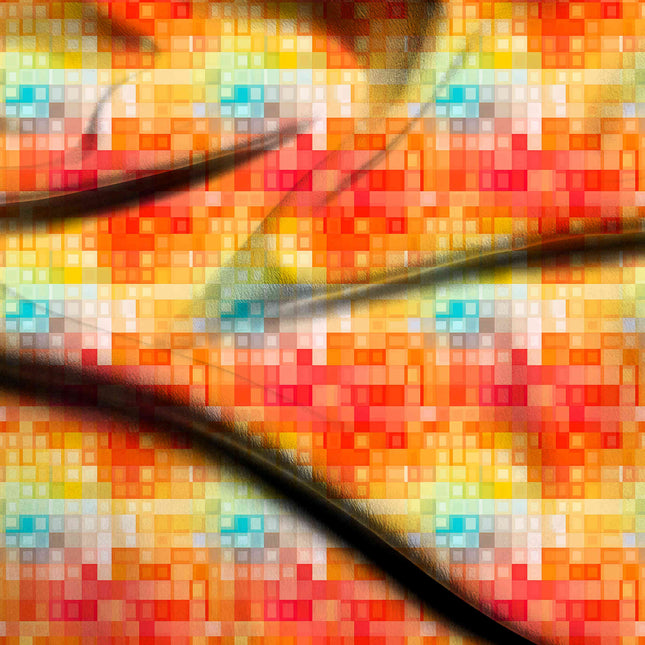 tangerine geometric digital print fabric texture — fine scale closeup