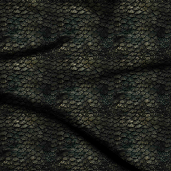 Forest Green Hyper-realistic Dark Green Reptilian Scale Print Fabric