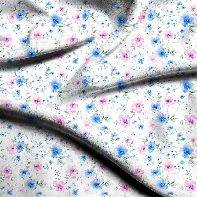 Sky Blue Floral Digital Print Fabric | Kurti Kaftan Dress | Casual Wear | Cottagecore Chic | Art Deco Music | Cotton Digital Print - 1785