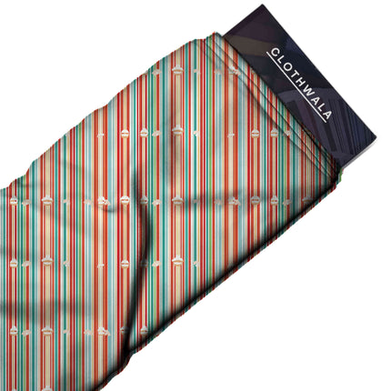 Teal Stripes Digital Print Fabric for Maxi | Artisanal ethnic wear - Image 3