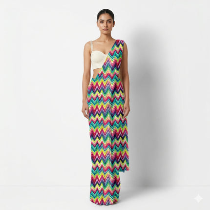 Teal Geometric Digital Print Fabric for Set | Geometric resort wear - Image 7