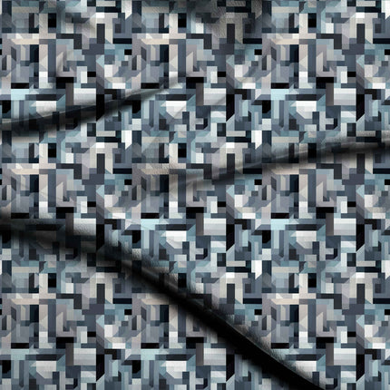 charcoal grey geometric digital print fabric texture — medium scale closeup