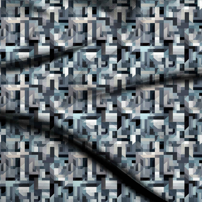 charcoal grey geometric digital print fabric texture — medium scale closeup