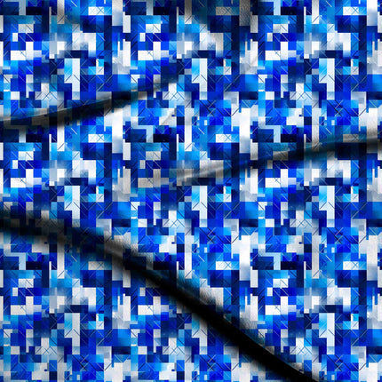 cobalt blue geometric all-over print pattern — medium scale repeat layout