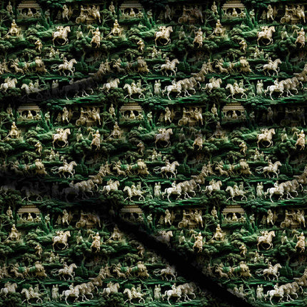 forest green ethnic digital print fabric texture — large scale closeup