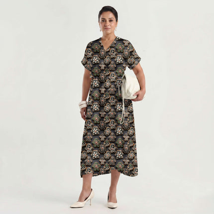 Dark Grey Floral Digital Print Fabric for Maxi | Opulent Festive Wear - Image 2