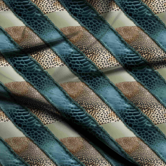 teal blue animal digital print fabric texture — large scale closeup