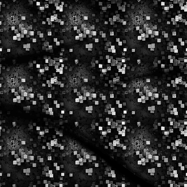 jet black abstract digital print fabric texture — medium scale closeup