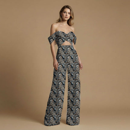 jet black abstract print fabric draped — maxi dress styling