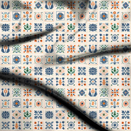 cobalt blue ethnic digital print fabric texture — medium scale closeup