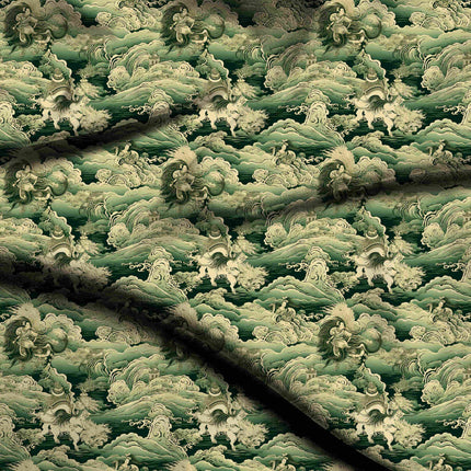 forest green ethnic digital print fabric texture — large scale closeup