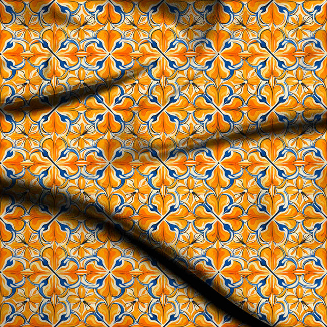 saffron yellow ethnic digital print fabric texture — medium scale closeup
