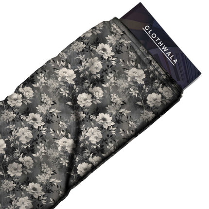 charcoal grey floral all-over print pattern — medium scale repeat layout